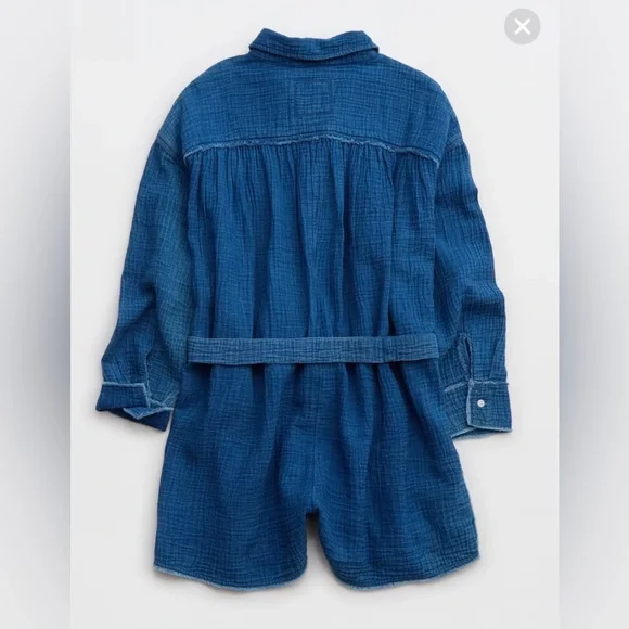 Aerie Gauzy Belted Romper Long Sleeve Oversized With Pockets XS - Picture 8 of 13